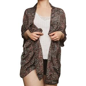 Silk Coverup Kimono Boho Whimsgoth Western Paisley Blue Pink Made in India